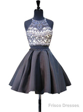 Scoop Neckline Beaded Backless Black Short Homecoming Dress